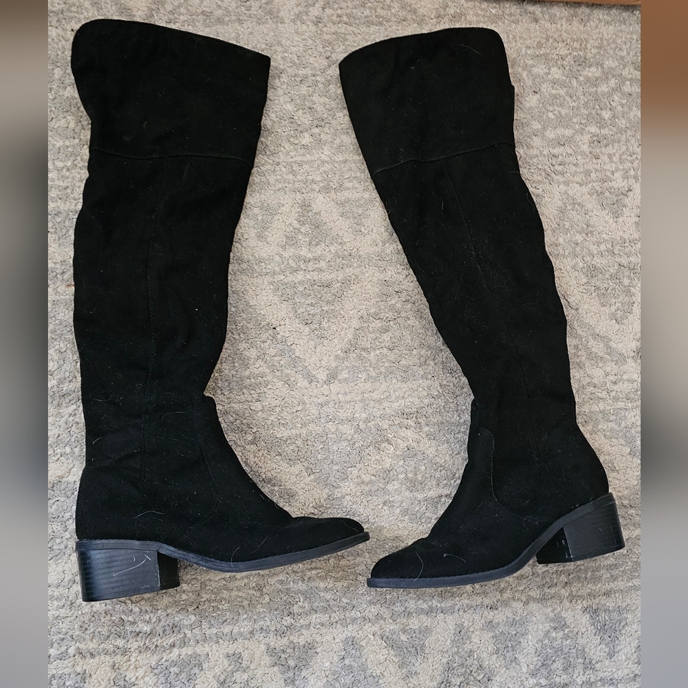 Express Black Over the Knee Boots with Low Block Heel